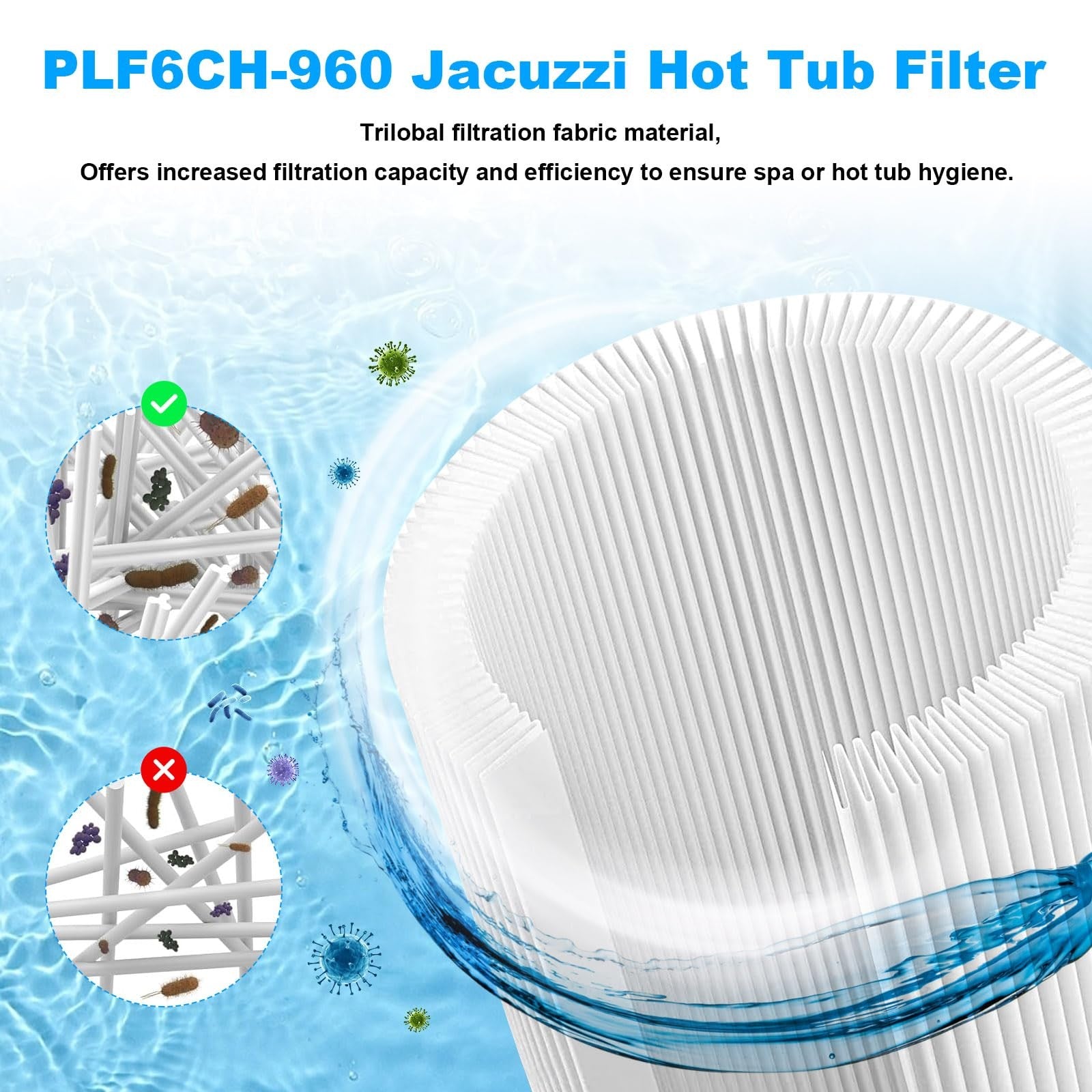 JIOTAR 14081 spa filter replacement for Jacuzzi, showing the cylindrical filter element designed for Jacuzzi J-6000-383A models