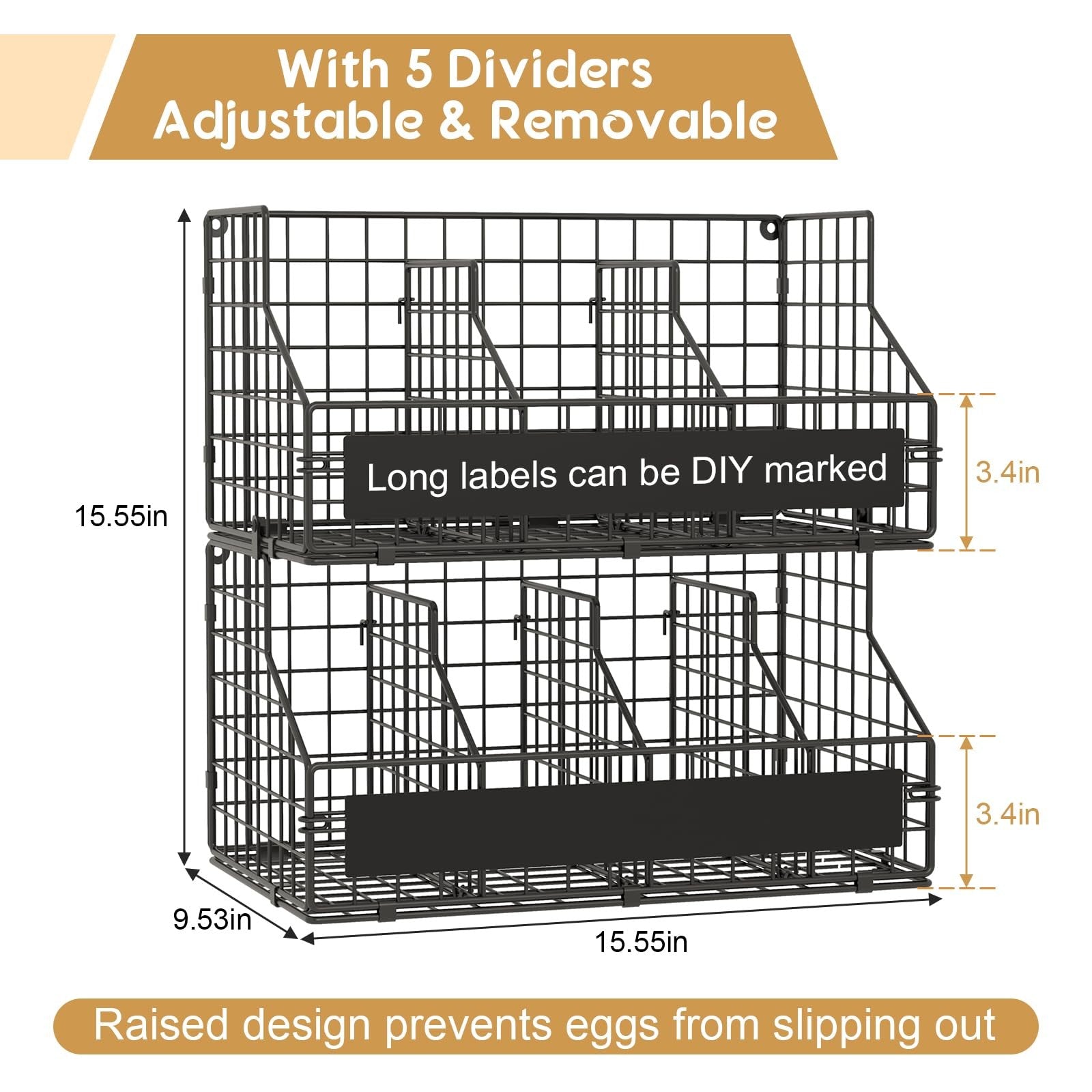 keomaisyto fresh egg holder with 2 tiers and 5 dividers, designed to organize and separate eggs in a kitchen refrigerator.