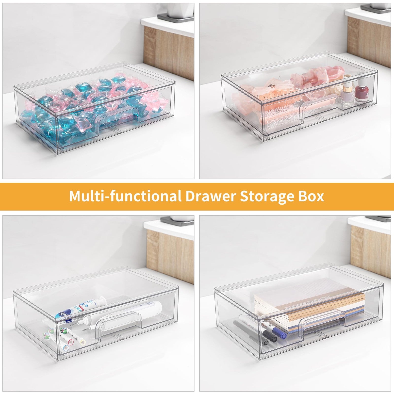 YAFFWA 2-pack trash bag holder under sink storage with stackable design and extra-large laundry bin for organizing waste and laundry.