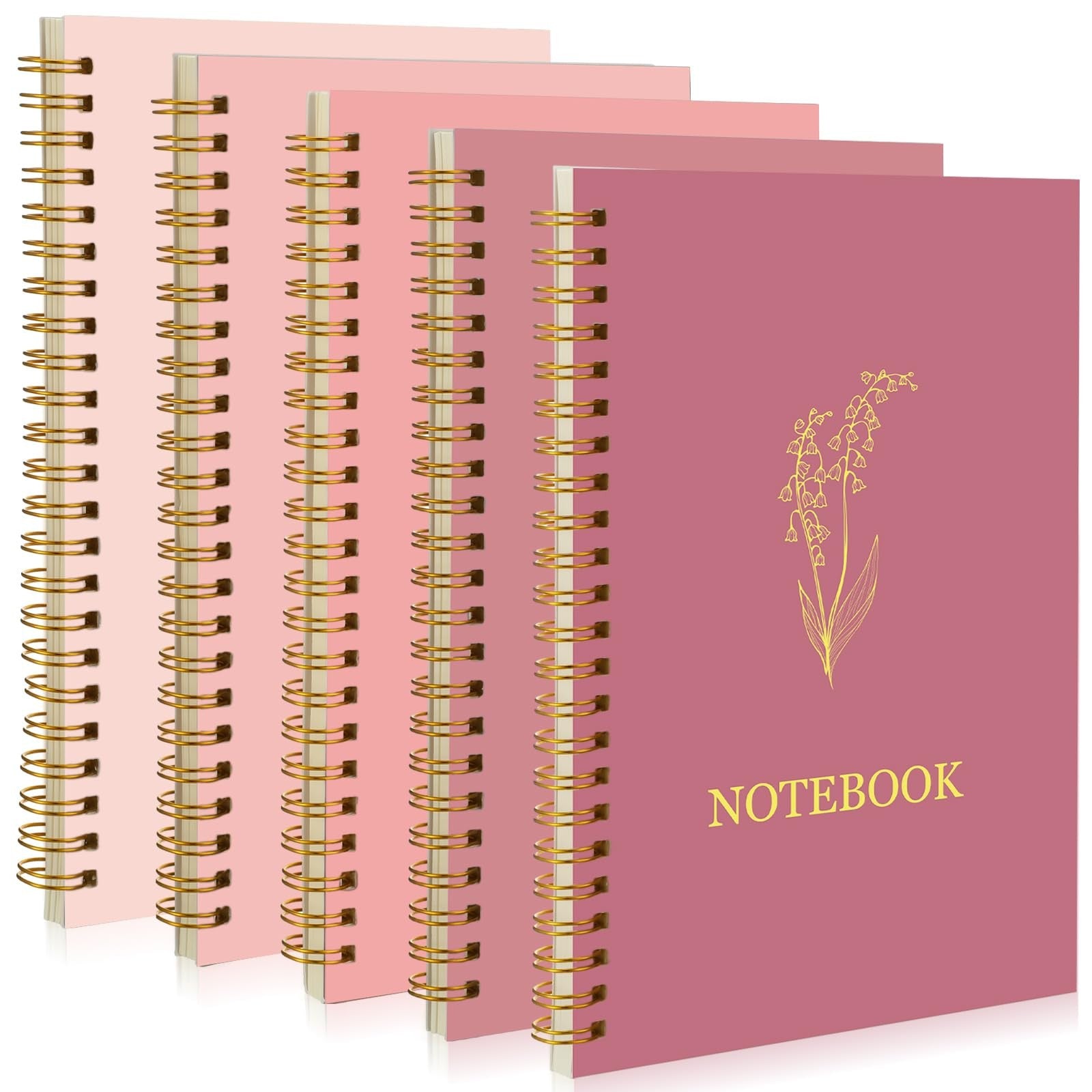 Gueevin 5-pack A5 spiral notebooks with wide-ruled pages, featuring aesthetic cover designs and 160 pages each for school supplies.