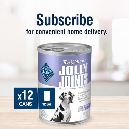 Blue Buffalo True Solutions Mobility Care wet dog food for adult dogs, featuring tender chunks in gravy for joint support.