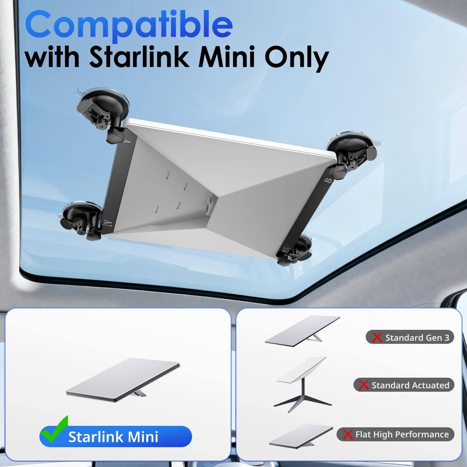 UBeesize Starlink Mini Mount with suction cup, car window and sunroof bracket, designed for secure mobile device attachment.