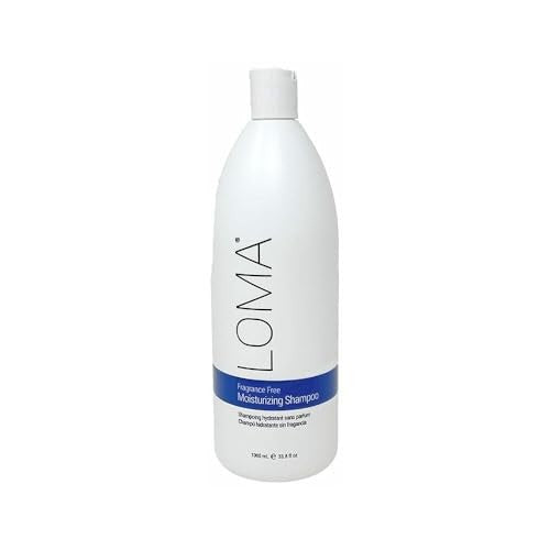 Loma fragrance-free moisturizing shampoo bottle, 33.8oz, with clear label and pump dispenser ready for hair cleansing.