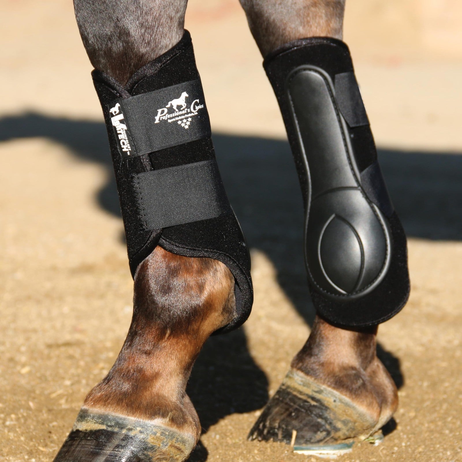 Equine Ventech Splint Boot by Professional's Choice with hook and loop fasteners on a horse's leg.