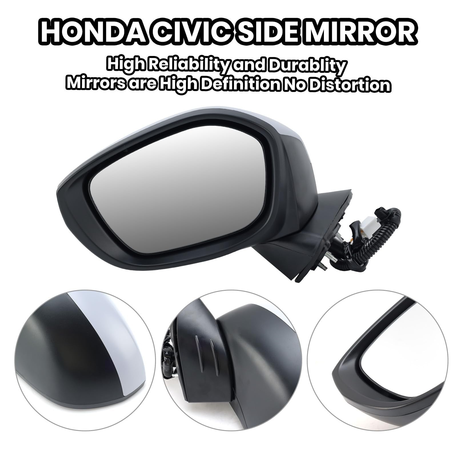 MOFOAP left driver side mirror for 2022-2023 Honda Civic sedan and hatchback, showcasing the mirror assembly and mounting points.