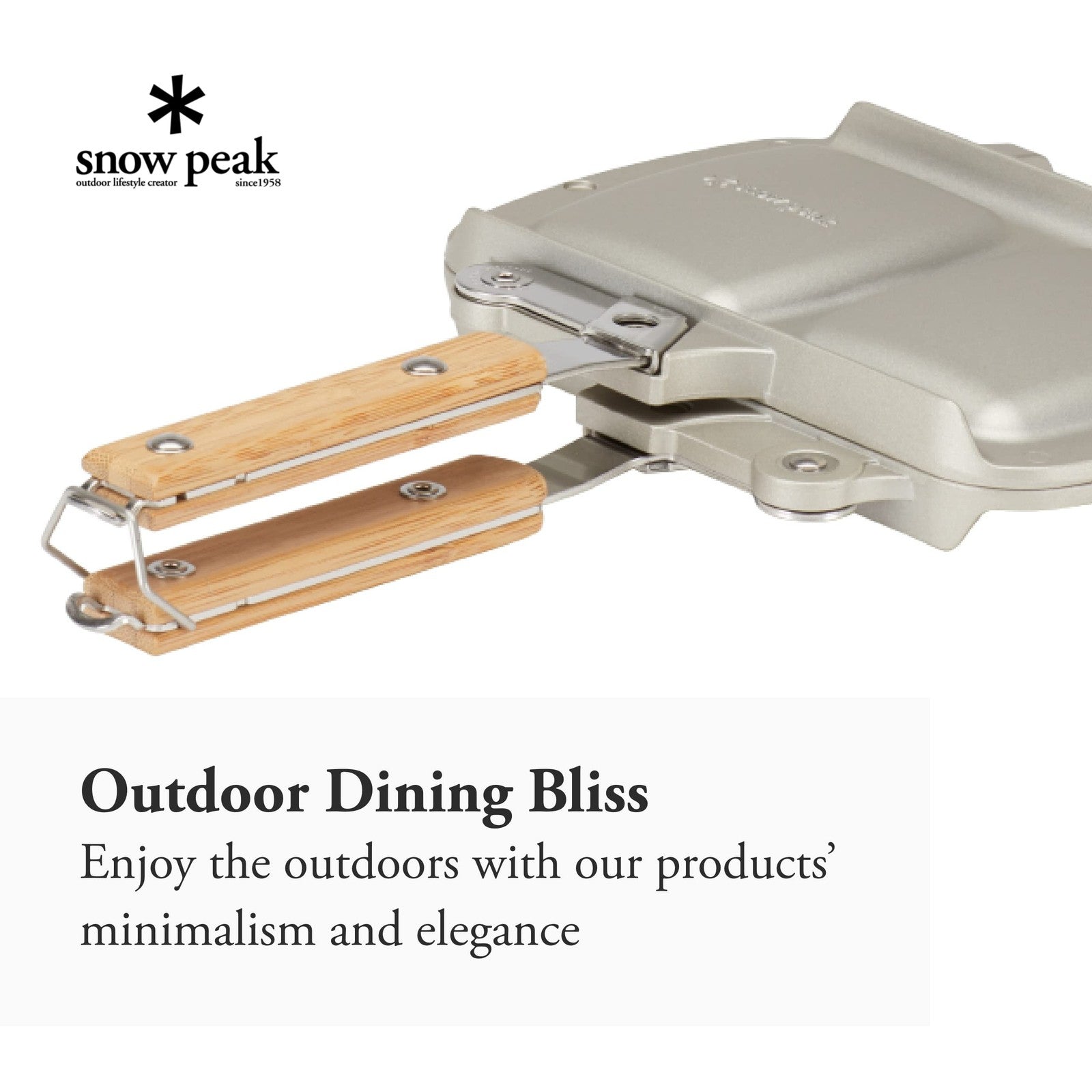 Snow Peak Toaster Cooker/Tramezzino showing a compact, stainless steel portable toaster and sandwich maker for outdoor use.