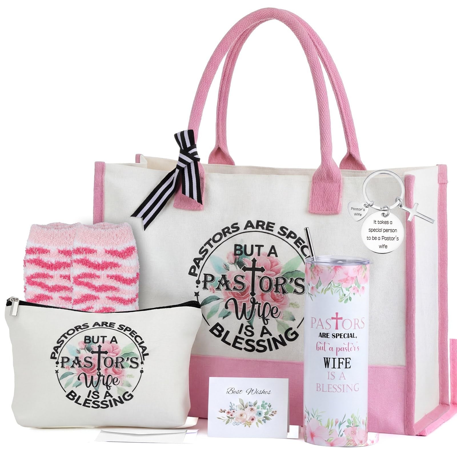 Geiserailie 8-piece pastor's wife appreciation gift set including a large tote bag and personalized accessories.