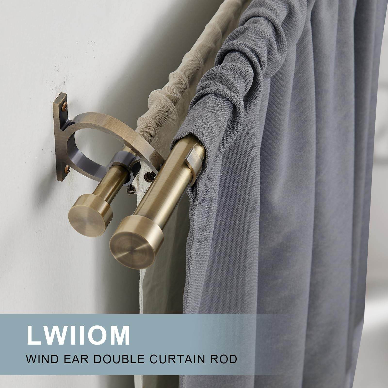 Lwiiom double blackout curtain rod set in antique bronze, adjustable 36-72 inches aluminum rods with end caps