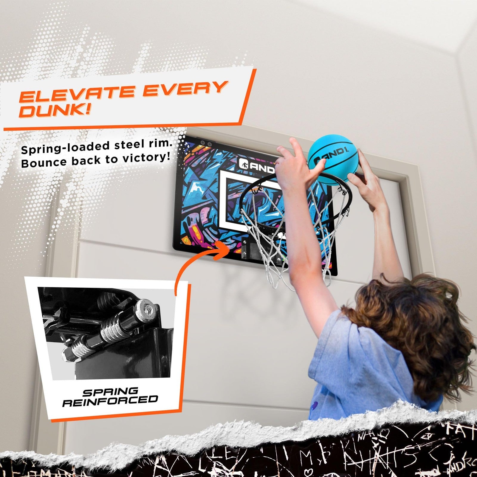 Unbranded mini basketball hoop 18x12 inches, portable over-the-door design with flex rim, pre-assembled for easy installation.