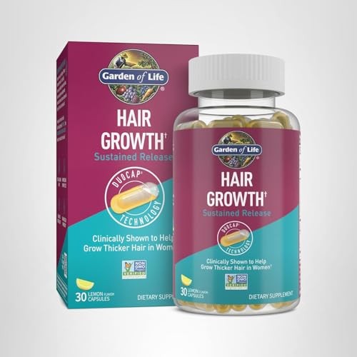 Garden of Life Hair Growth DuoCaps for Women and Men, 30-count bottle of dietary supplements with capsules for hair health.