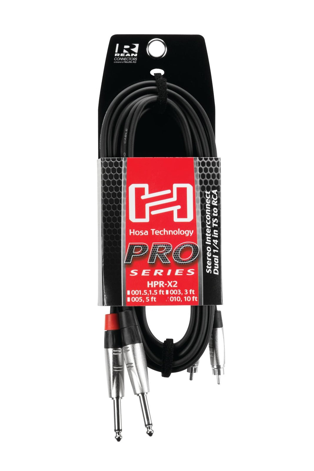 Hosa HPR-003X2 Pro stereo interconnect cable with dual REAN 1/4 inch TS to RCA connectors, 3 feet long