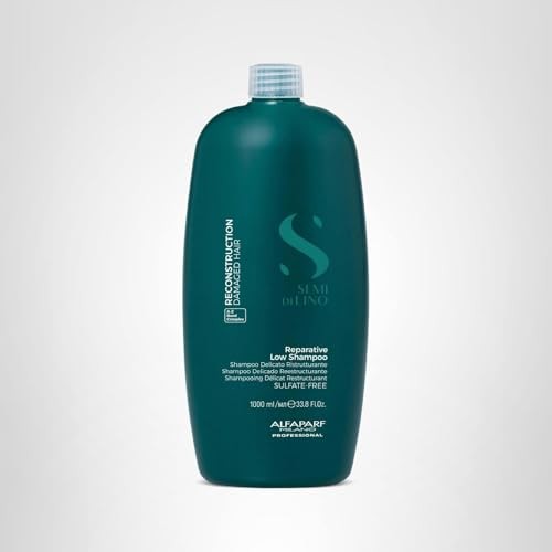 ALFAPARF MILANO Semi di Lino Reconstruction reparative sulfate-free shampoo with a white bottle and black cap, displayed on a white background.