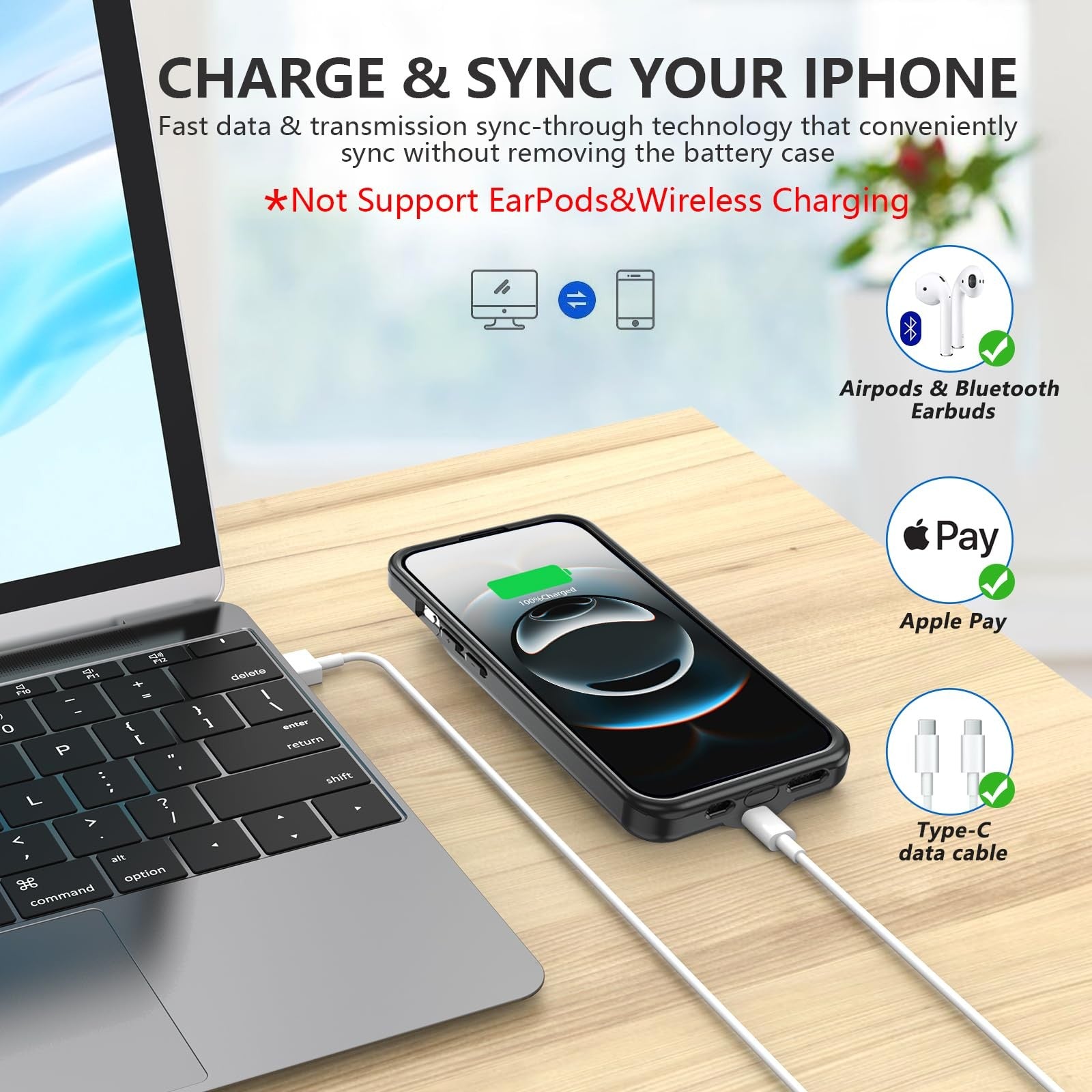 BOPPS iPhone 16/16e battery case with invisible stand charger and 8500mAh capacity, shown with phone inserted and stand extended.