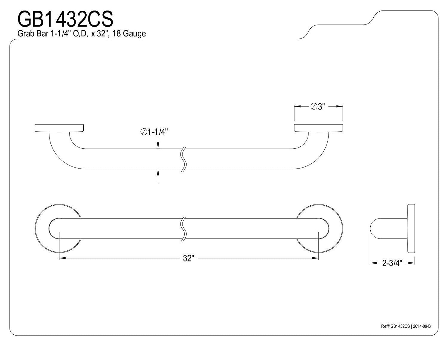 Kingston Brass Designer Trimscape concealed flange ADA 32-inch grab bar mounted on bathroom wall for safety and support