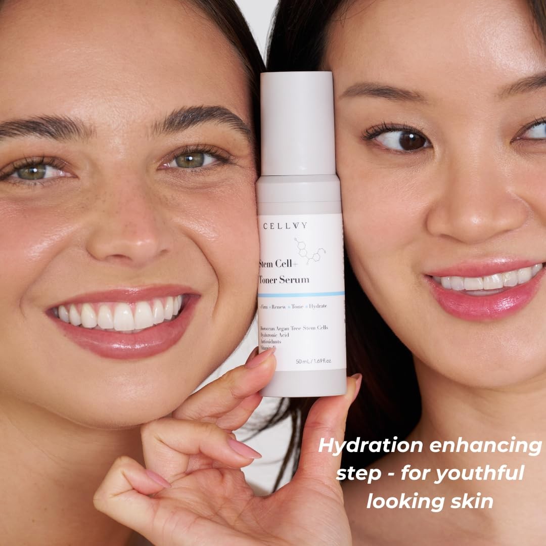 CELLVY Korean Stem Cell Toner Serum with Moroccan Argan Tree Stem Cells and Hyaluronic Acid for skin hydration and rejuvenation.