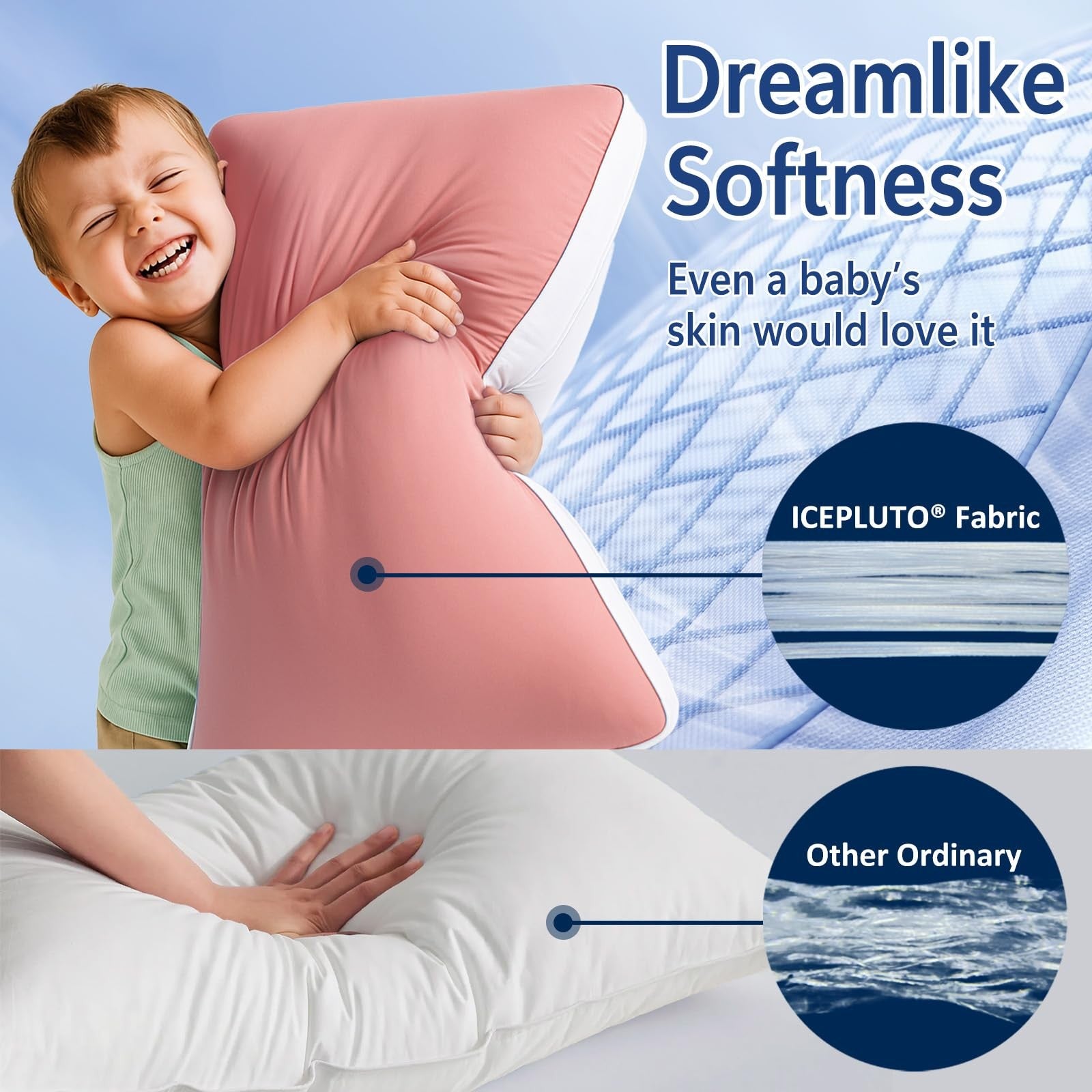 Set of 2 MEELUS queen size silky soft pillows with reversible down alternative fill for comfortable sleep.