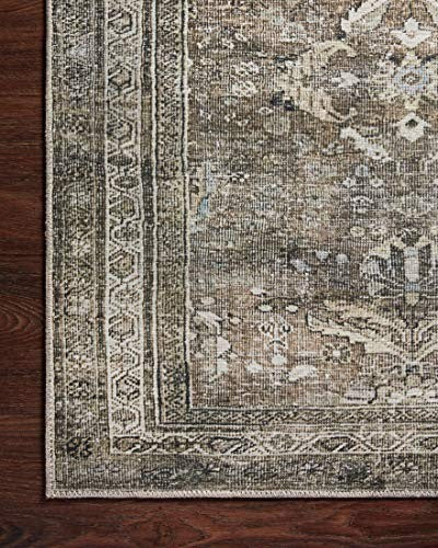 Loloi Layla Collection Lay-13 antique and moss-colored runner rug, 2-6 x 7-6 feet, soft and textured with .13 inch thickness.