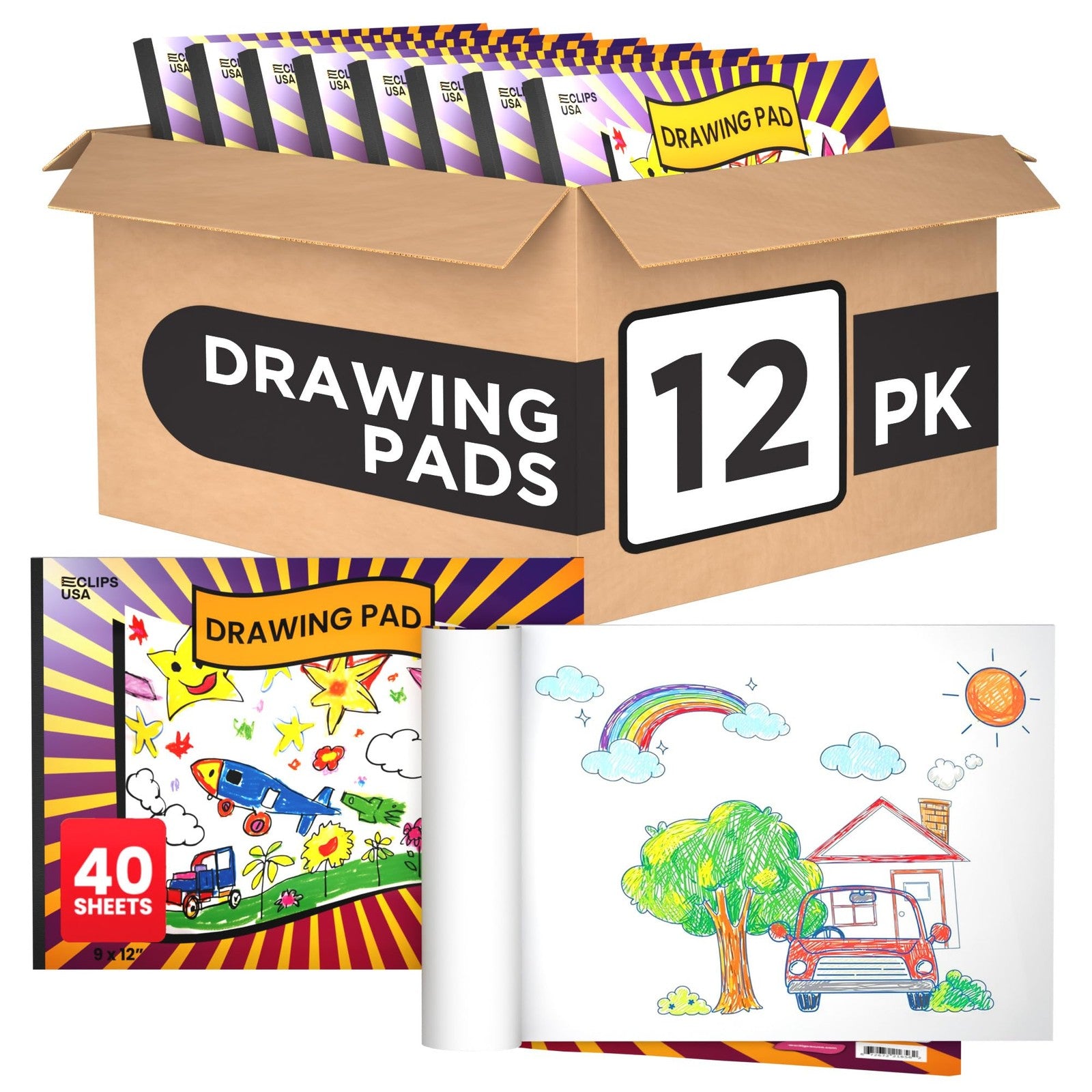E-CLIPS USA kids sketch book with drawing paper and pad for children, ideal for young artists to create and draw.