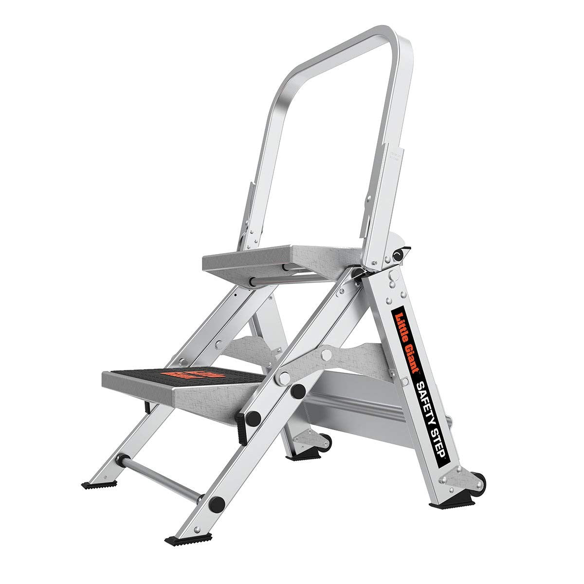 Little Giant Safety Step 2-step aluminum step stool, 2-foot Type 1A ladder, sturdy and lightweight for household use.