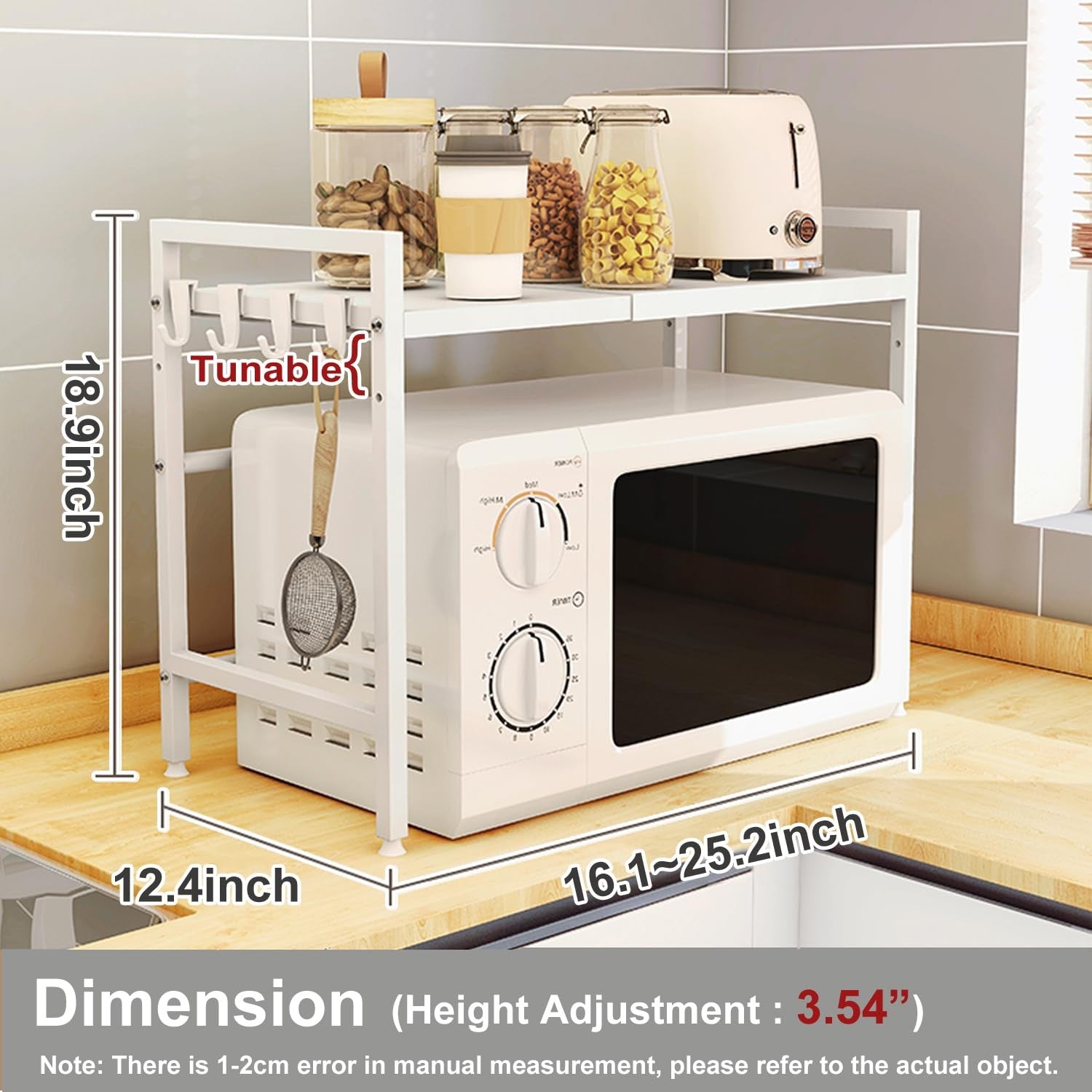 LoyalKBS expandable microwave stand with heavy-duty metal construction, featuring a spacious countertop shelf for kitchen appliances.