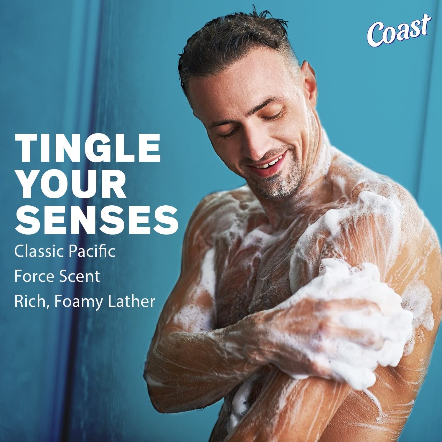 Coast 2-in-1 men's hair and body wash with classic scent, showing the bottle with label and product details.