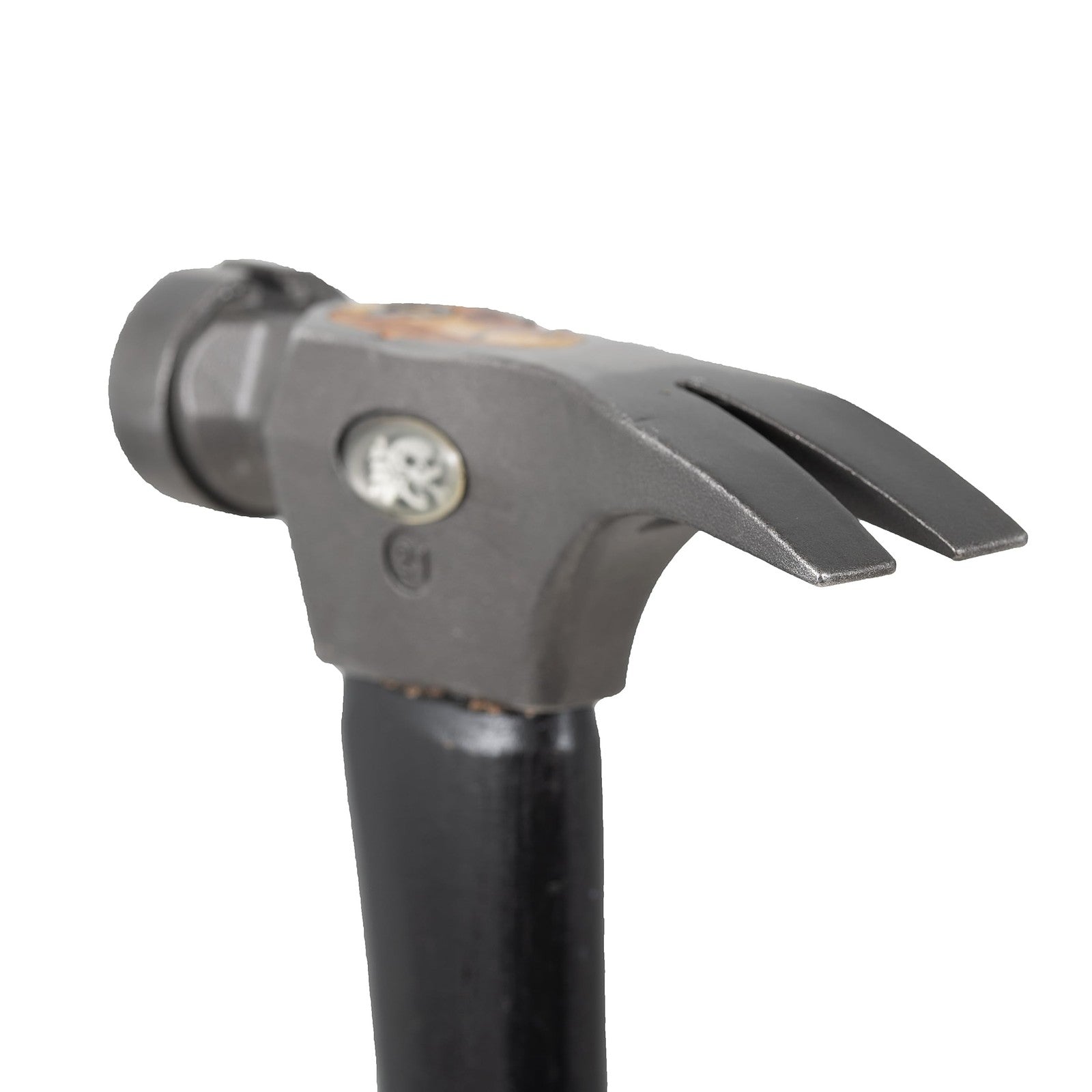 Dead On Tools 16-inch curved hickory handle wood hammer with 21oz head, showing its sturdy handle and hammerhead.