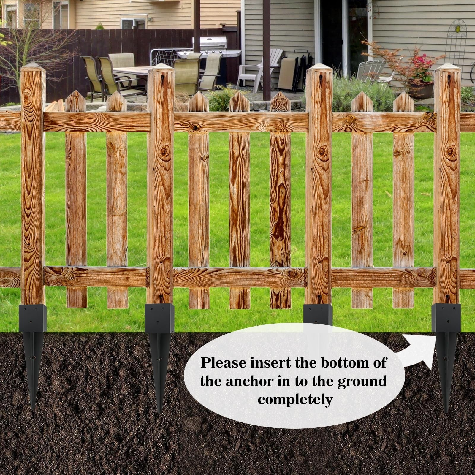 Nrspp 4-pack heavy-duty 4x4 inch fence post anchors ground spikes with 3.6x3.6 inch dimensions for secure fence installation