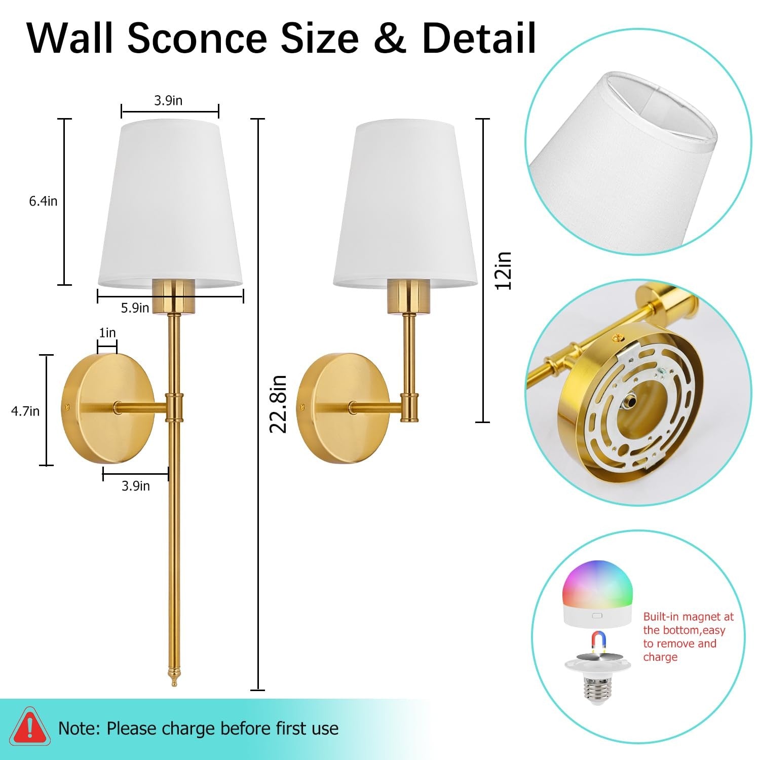 TISLYCO gold battery-operated wall sconces set of 2 with rechargeable lamps, mounted on a wall for ambient lighting.