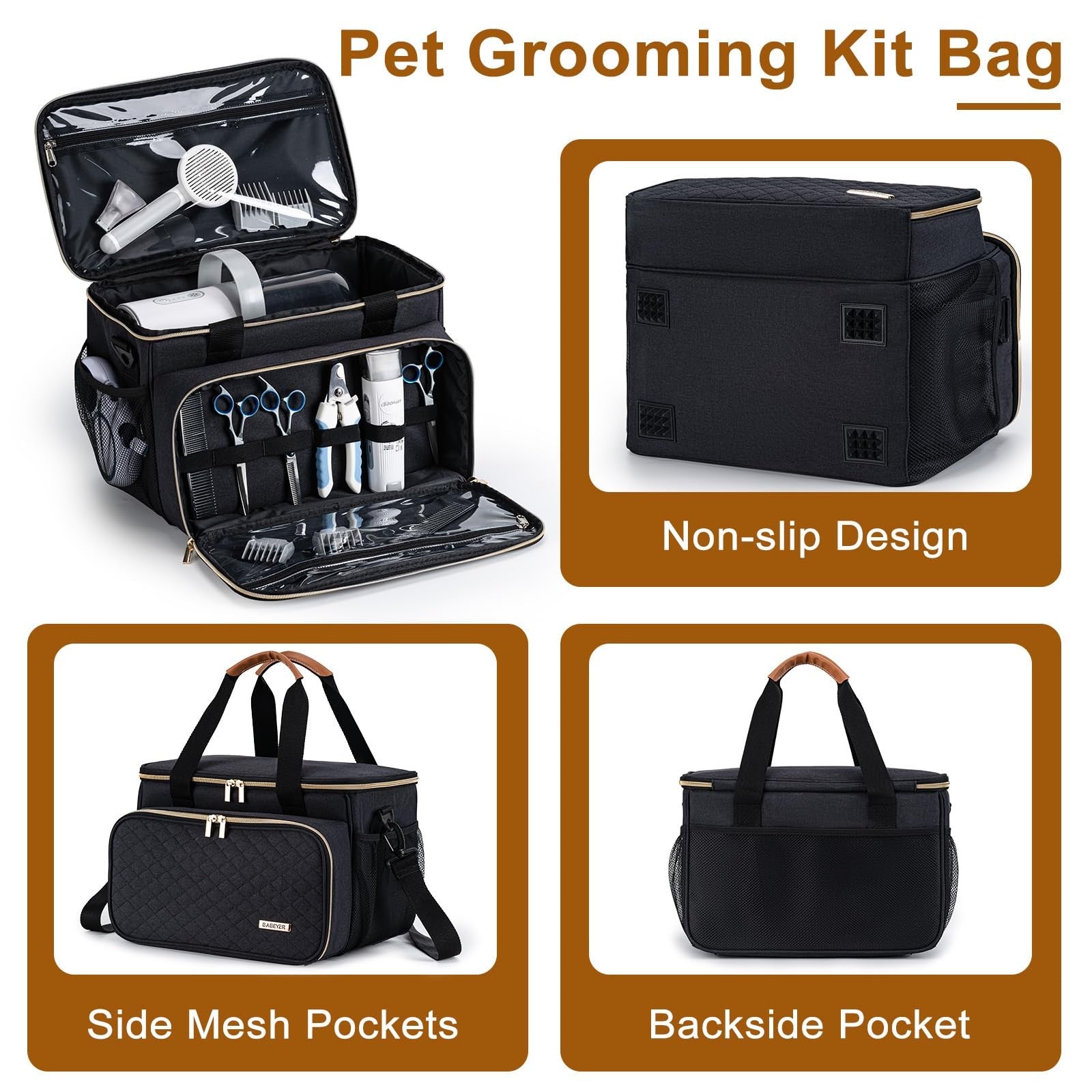 BABEYER dog grooming vacuum bag for pet grooming kit, designed to catch dog hair during grooming sessions.