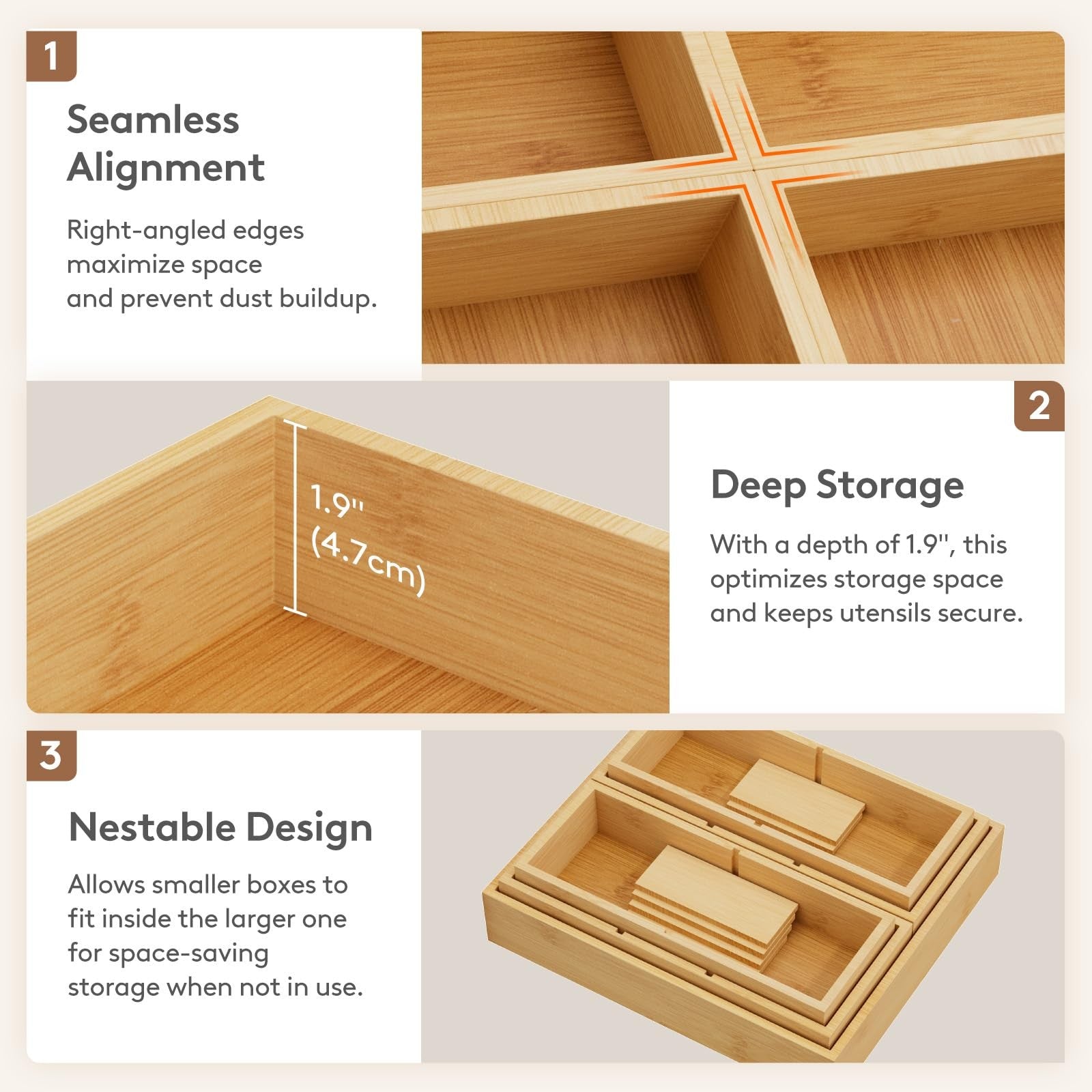 Lifewit drawer organizers 10-pack with 22-grid bamboo inserts for adjustable storage and organization in drawers.