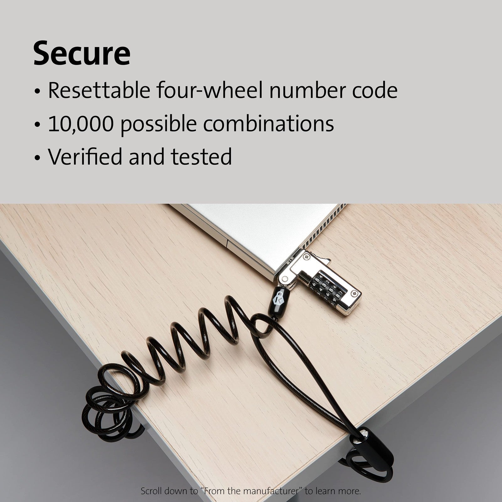 Kensington Slim NanoSaver portable combination lock with nano slot, featuring a compact design and built-in combination dials