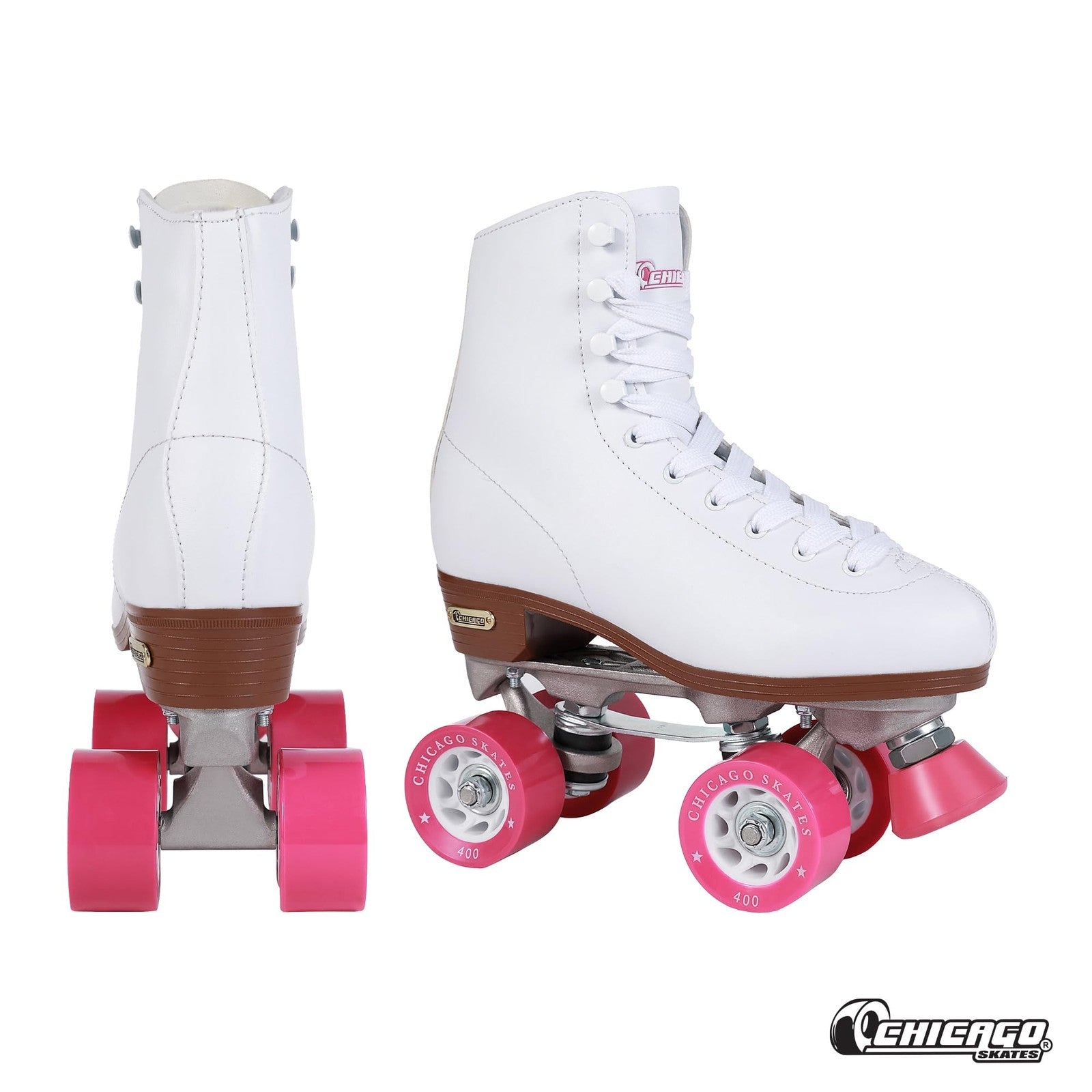 Chicago Skates premium white quad roller skates for girls and women, featuring classic design and adjustable laces for beginners.