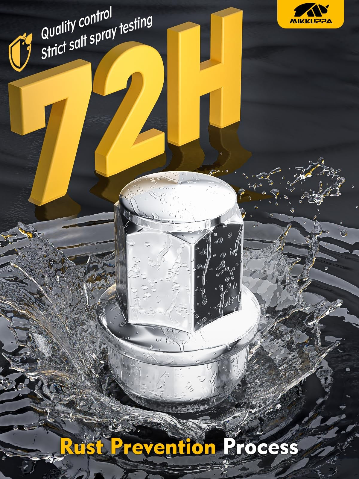 Mikkupa 24-piece chrome M14x1.5 F150 lug nuts, OEM style replacement for 2015-2024 Ford F-150 trucks, shown in a close-up view
