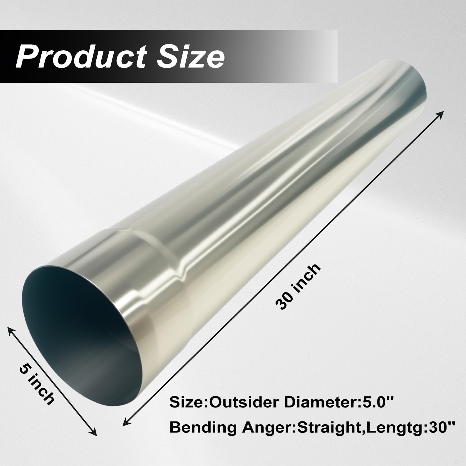 5-inch stainless steel T304 exhaust tubing with 5-inch inner diameter, 30-inch length, straight pipe by HiBuyer