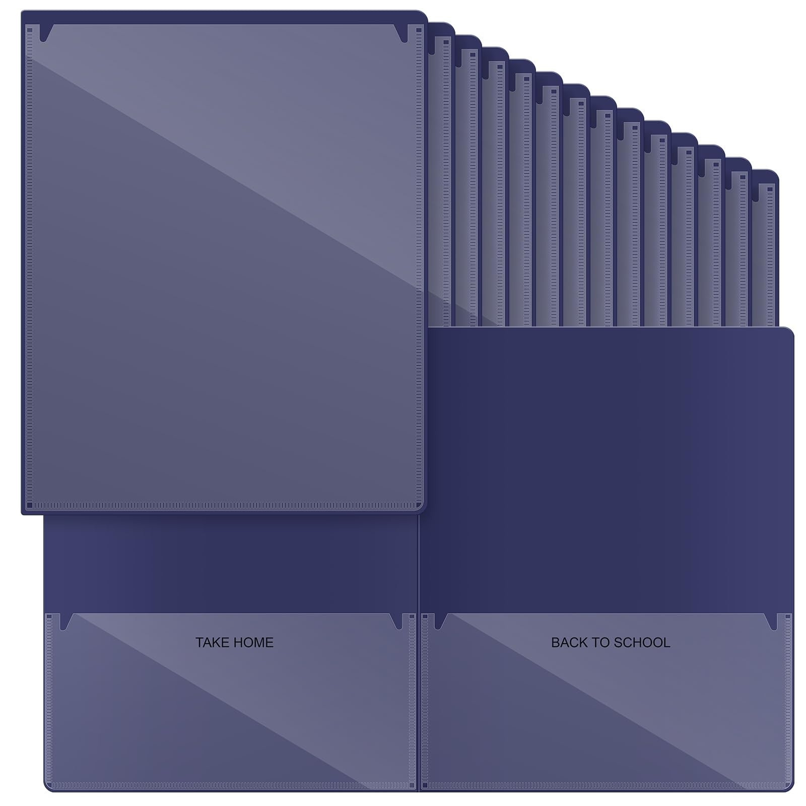 Henoyso 48-pack plastic take-home folders with two pockets, ideal for parent-teacher classroom organization and document storage.