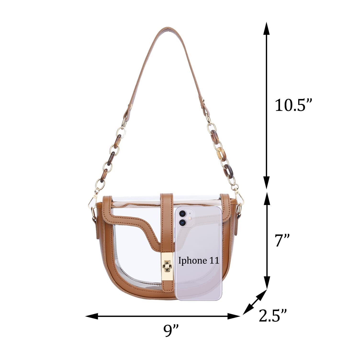 KKXIU clear crossbody bag for women with vegan leather shoulder strap, stadium approved, transparent design with sleek style