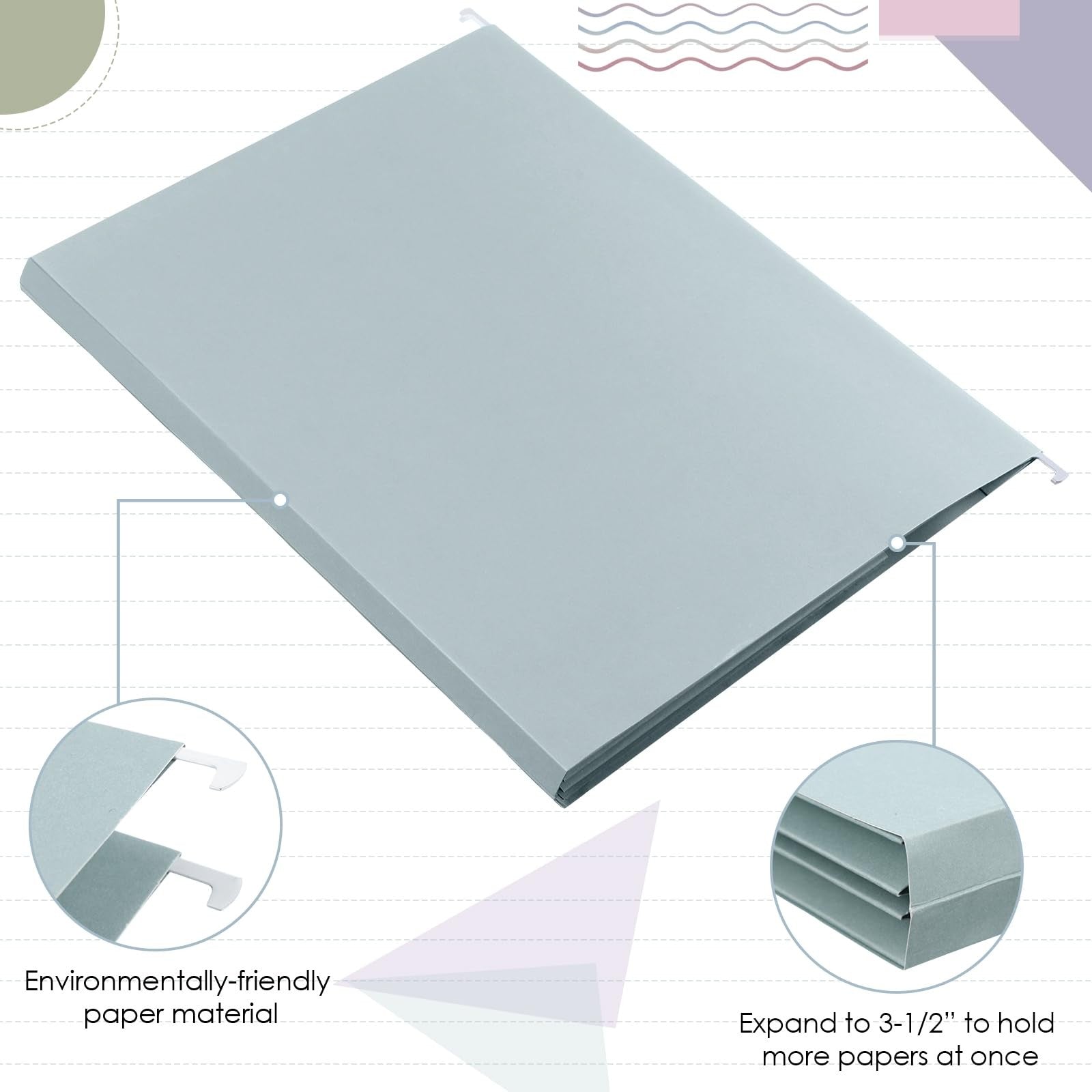 Yaomiao 24-pack hanging file folders with 3 pleats, letter size, suitable for file cabinets and organization.