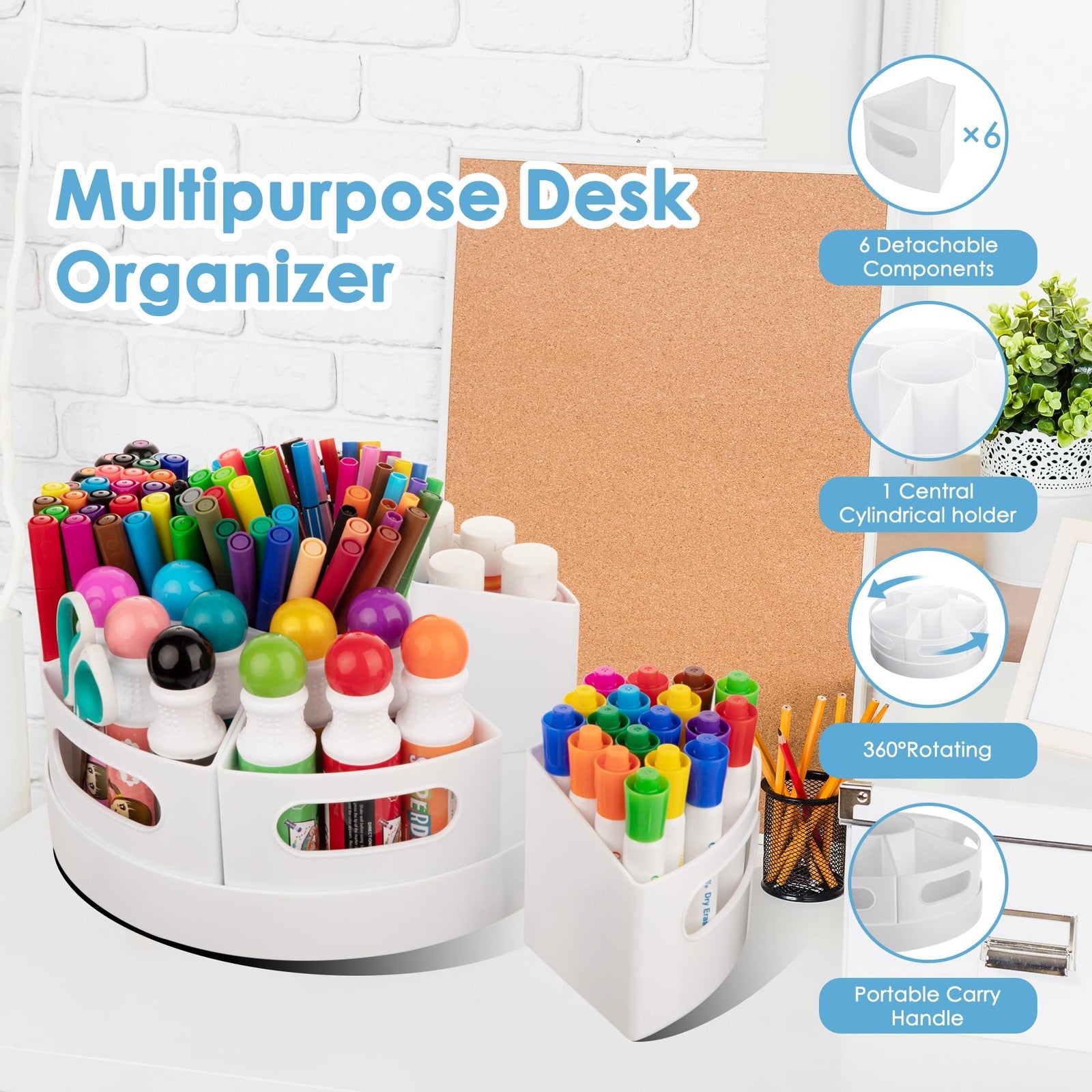 CraftGenes extra large 360° rotating art supplies organizer with multiple compartments for pens, brushes, and craft tools.