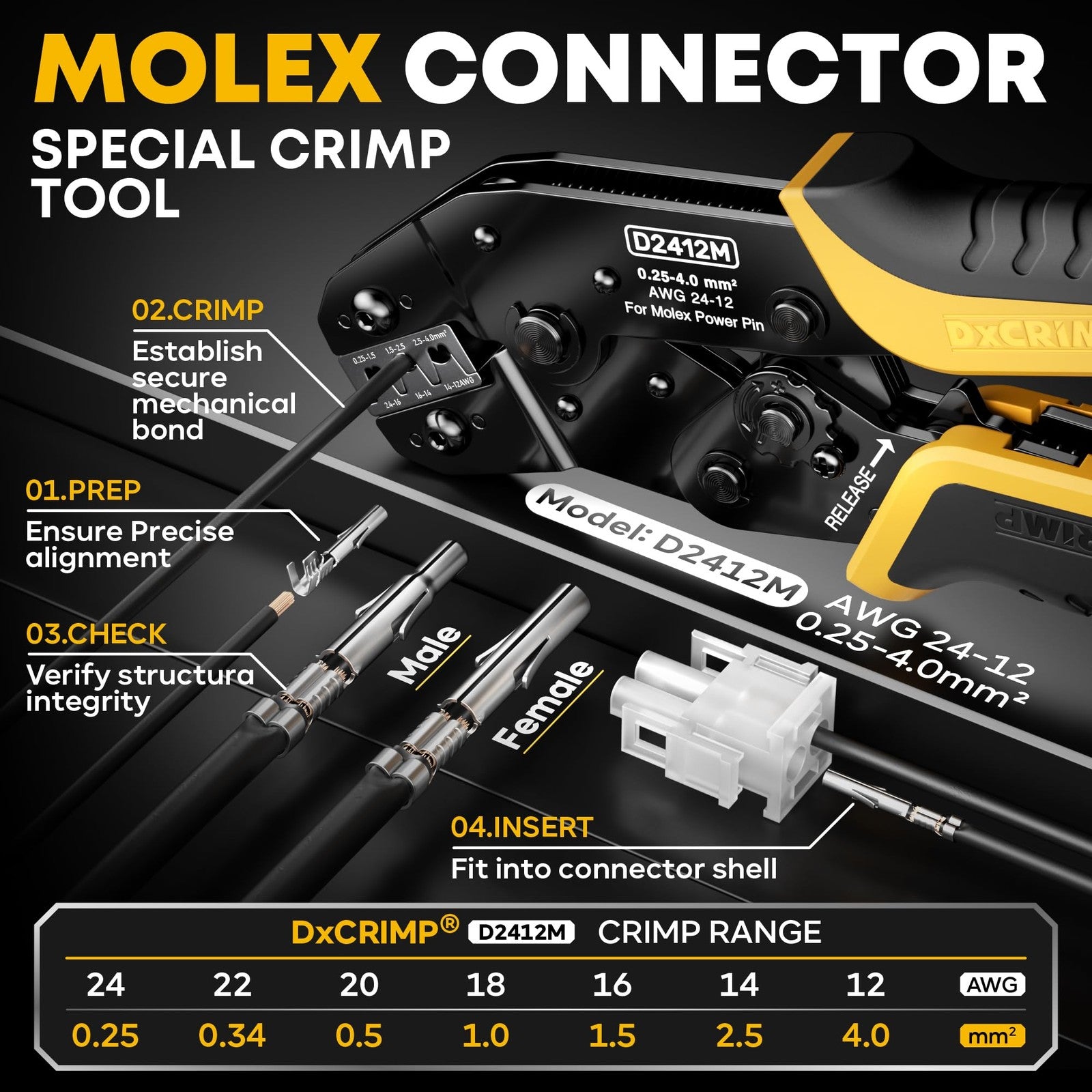 DXCRIMP MLX .084-inch connector crimping tool kit with pin extractor, used for precise wire crimping and connector assembly.