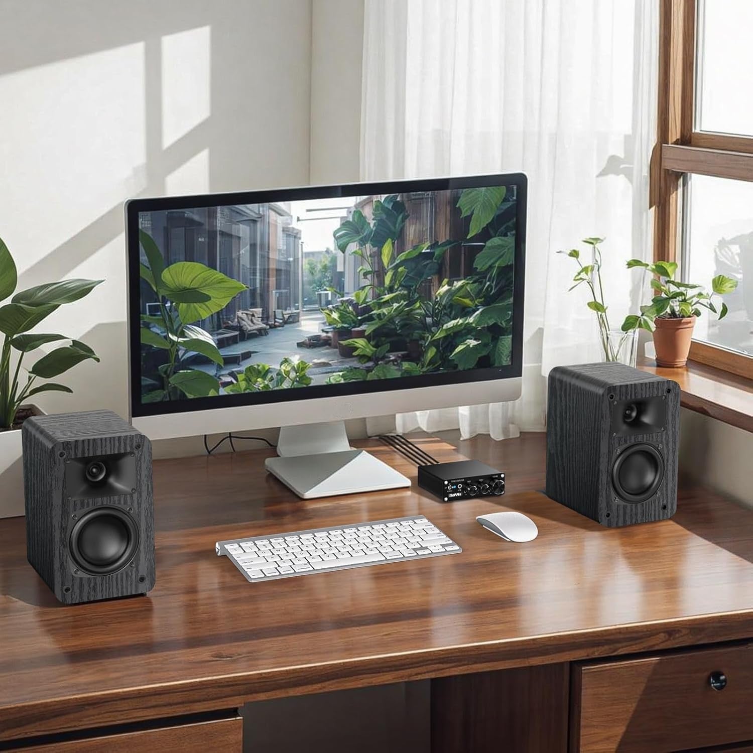 Saiyin passive bookshelf speakers with 4Ω impedance, suitable for desktop audio, requires an amplifier for operation.