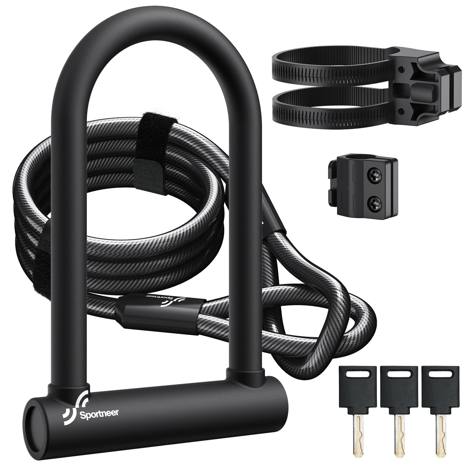 Sportneer bike U lock with 18mm shackle and heavy-duty design, featuring a 6-foot security cable for bicycle protection.