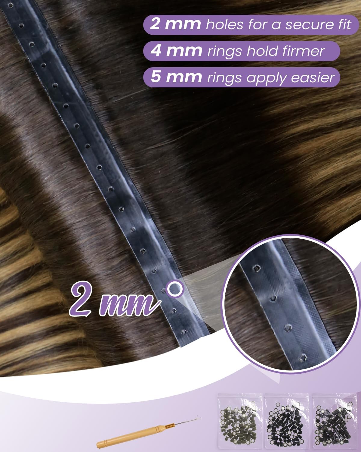 Laavoo Butterfly Weft Hair Extensions with micro beads in balayage, featuring human hair and butterfly-style attachment.