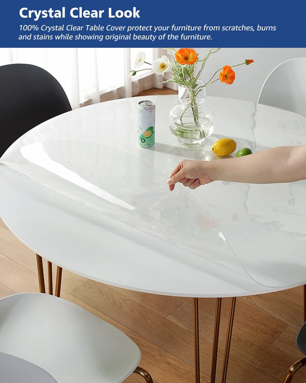 Soroel 24-inch round clear waterproof dining table cover, easy to clean, protecting and enhancing round dining room tables.