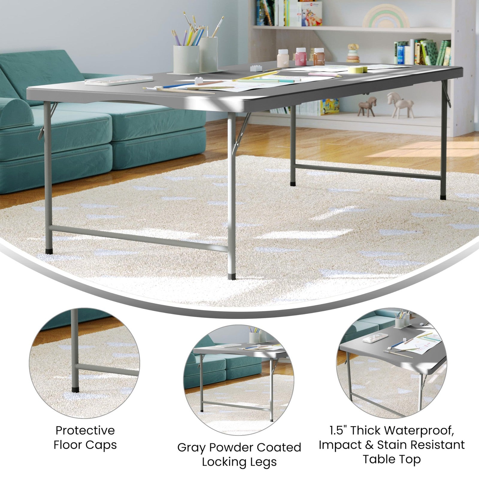 Unbranded Flash Furniture Paige 4.93 classroom activity table with a smooth, rectangular surface for school and home use.