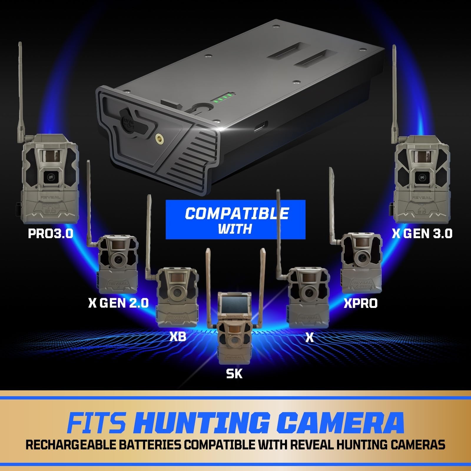 Azonpower 6000mAh rechargeable lithium battery pack for Reveal trail camera, showing the compact battery design and branding.