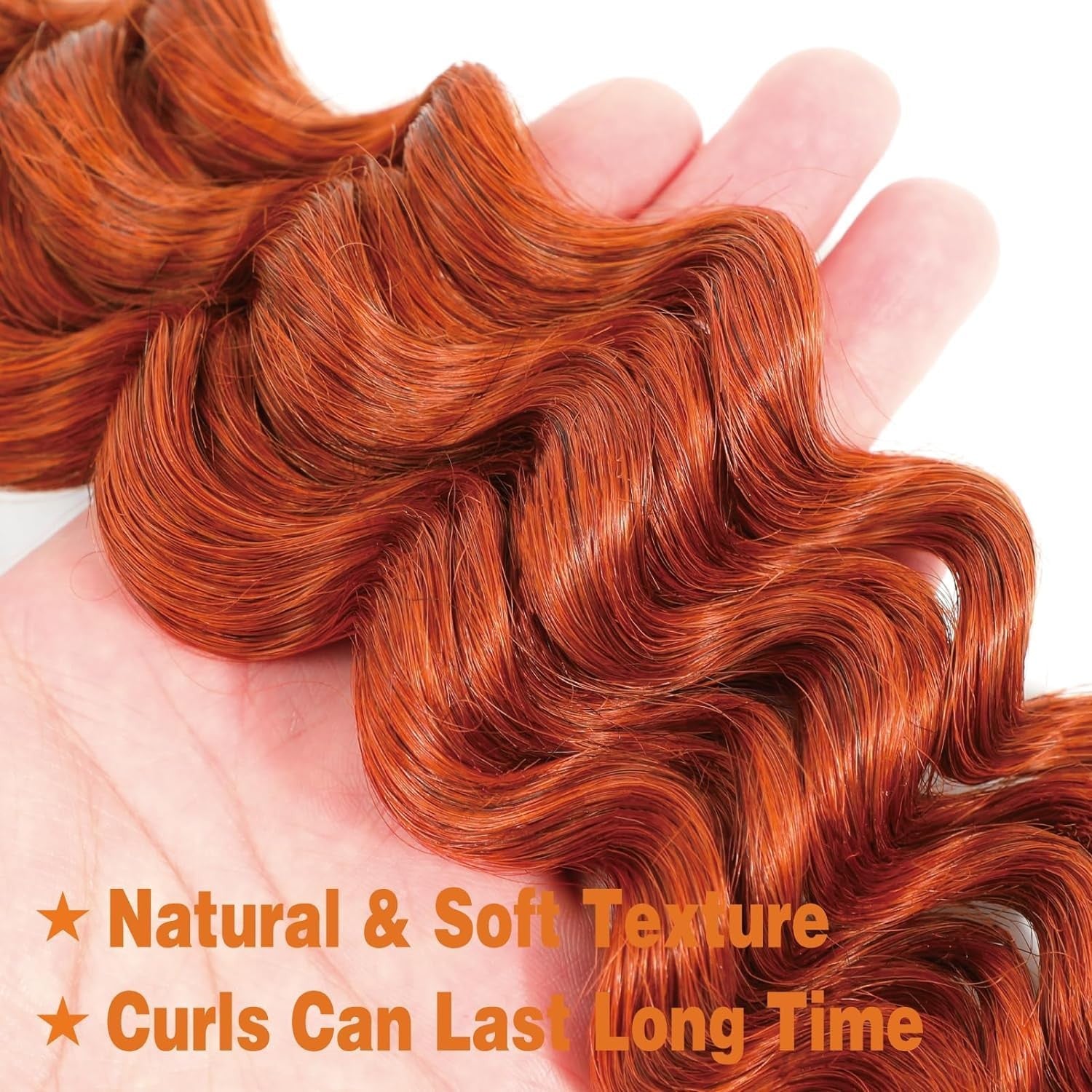 Peenoll curly human hair braiding bundles in ginger orange, 16 inches, 11A quality, two bundles totaling 100g.