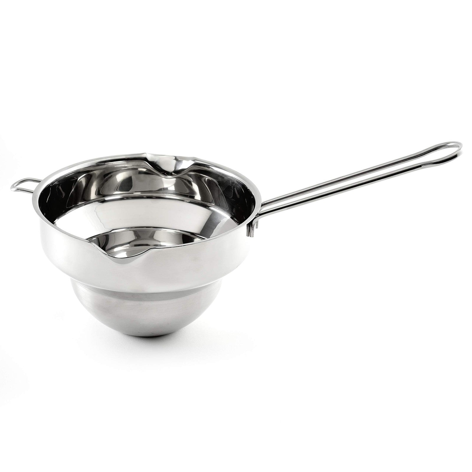 Norpro stainless steel double boiler with 3-quart capacity, featuring a pot with handles and a steaming insert for gentle cooking