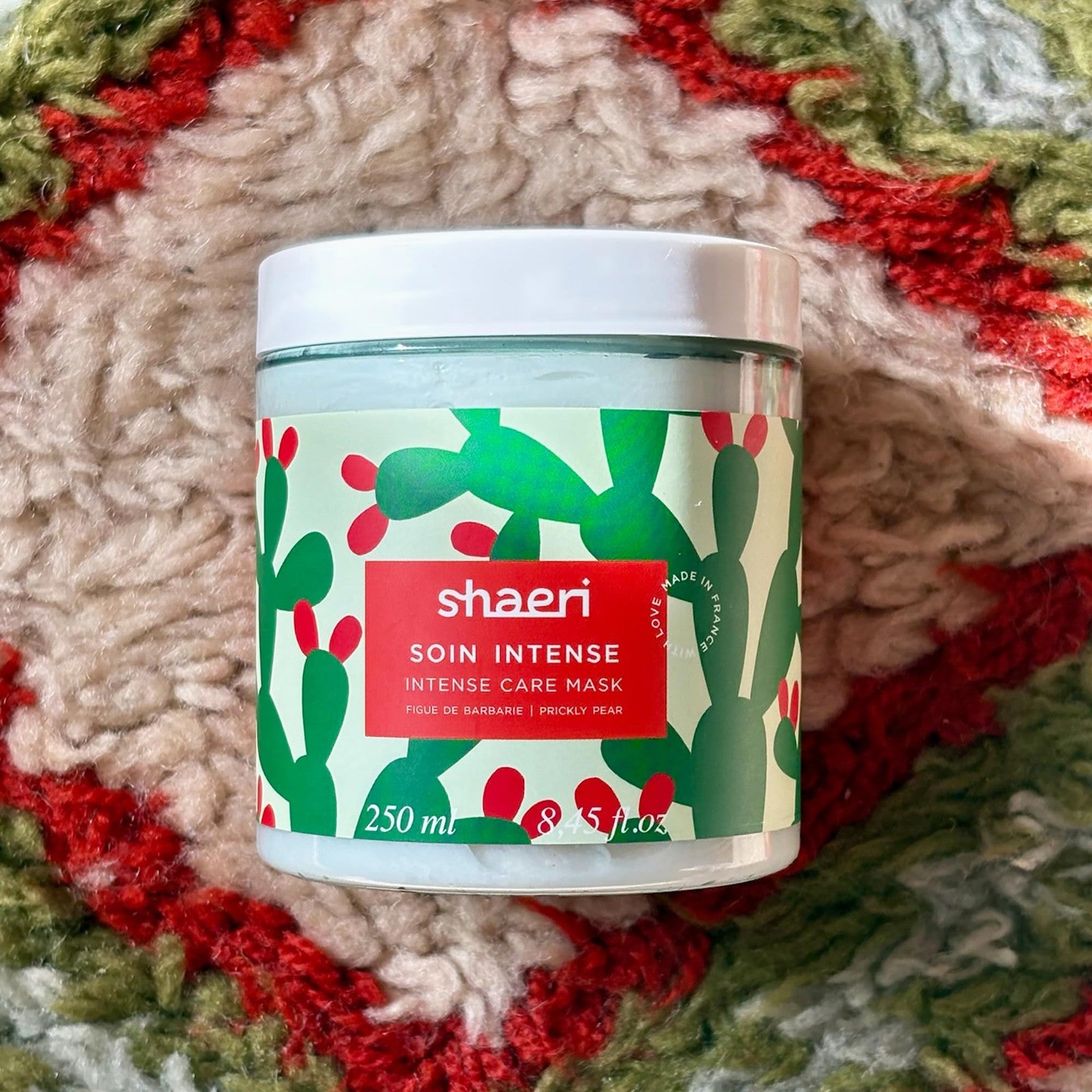 Shaeri Intense Care Hair Mask applied to dry, frizzy hair, showcasing deep conditioning and moisturizing benefits.
