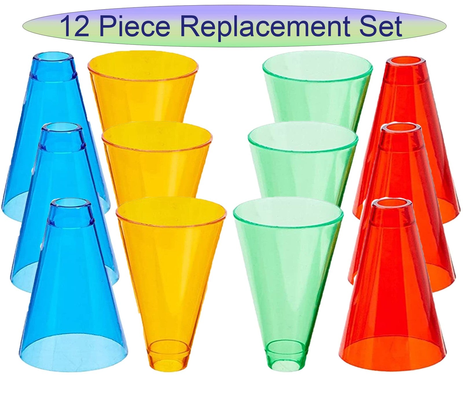 Set of 12 multicolor rehabilitation stacking hand replacement cones from Rehabilitation Advantage, arranged in a group.