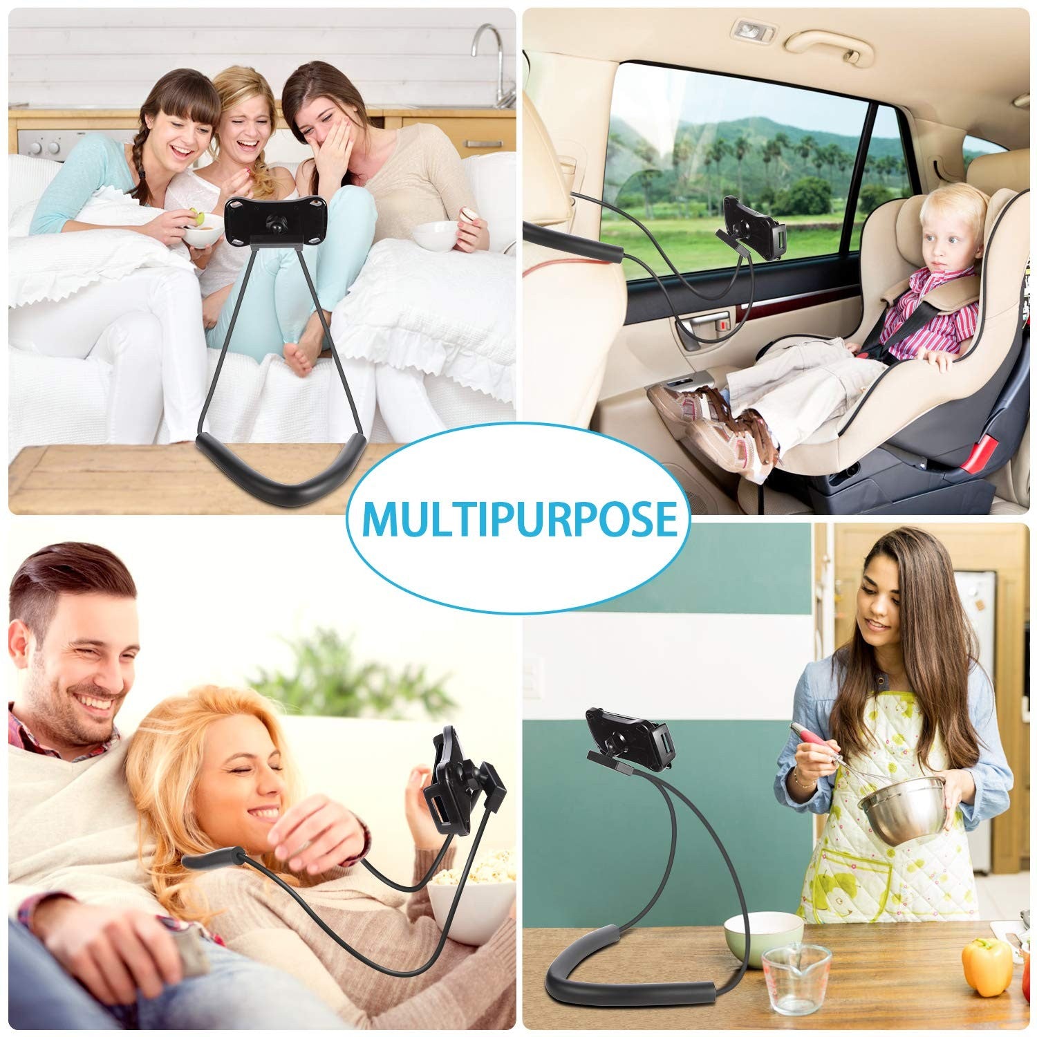 YUNLEJP lazy neck phone holder stand, flexible bed holder for hands-free use, with adjustable design and phone support.